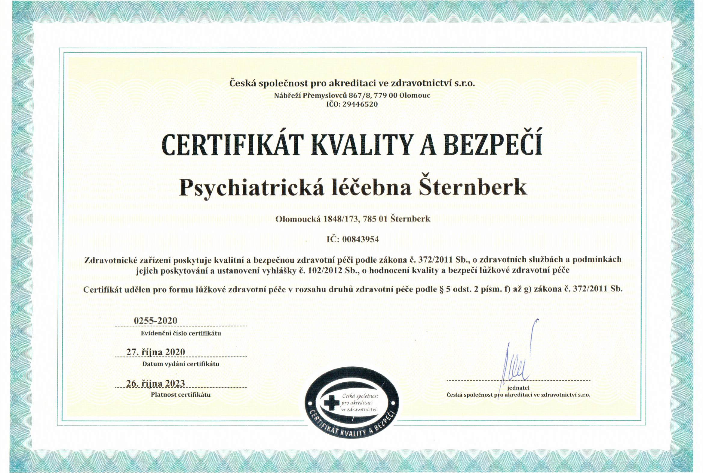 Certifikát kvality a bezpečí